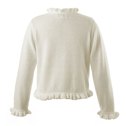 Rachel Riley London Girls Frill Cardigan Sweater - Ivory