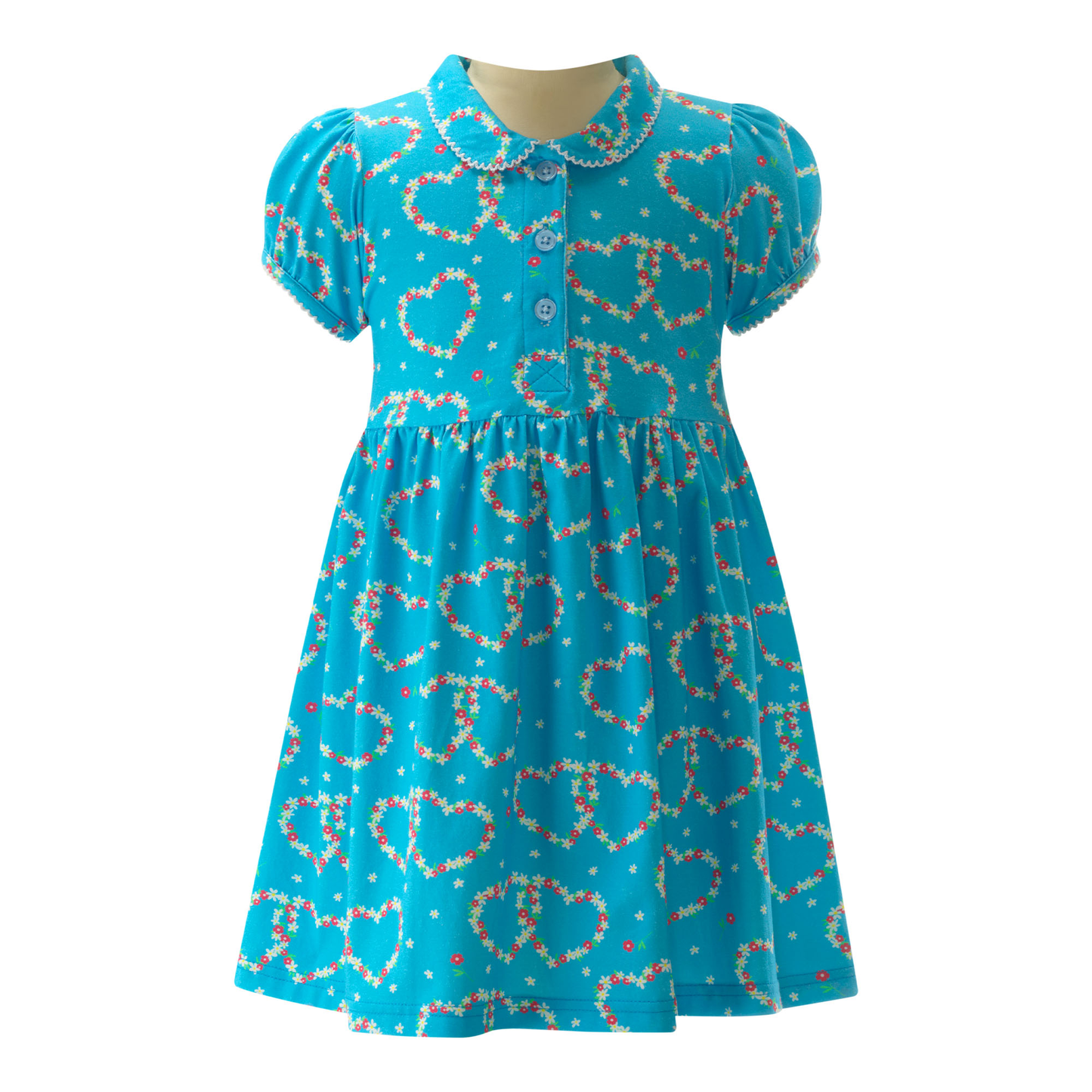 Rachel Riley London Girls Heart Daisy Print Jersey Dress - Blue
