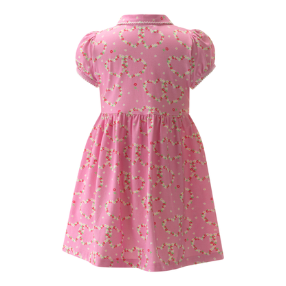 Rachel Riley London Girls Heart Daisy Print Jersey Dress - Pink
