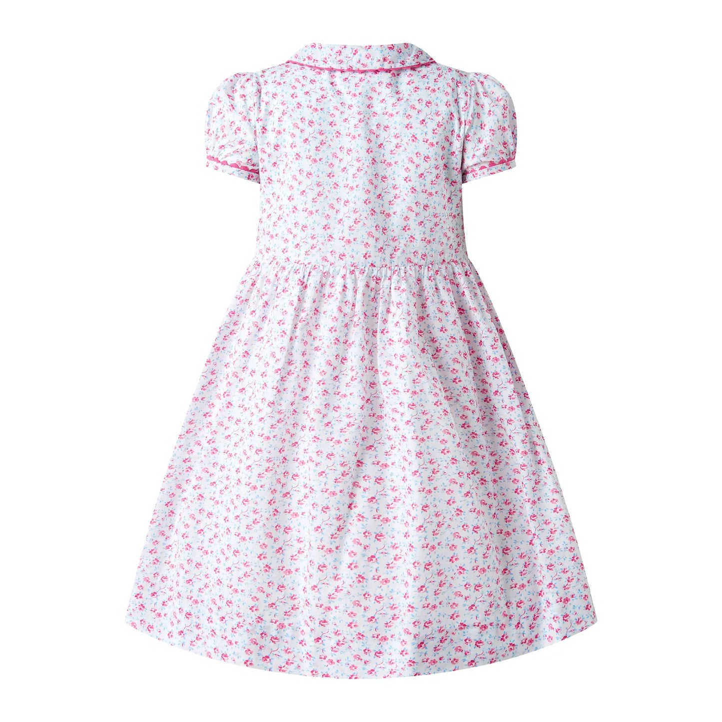 Rachel Riley London Girls Patriotic Floral Smocked Button Front Dress by Rachel Riley