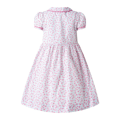 Rachel Riley London Girls Patriotic Floral Smocked Button Front Dress by Rachel Riley