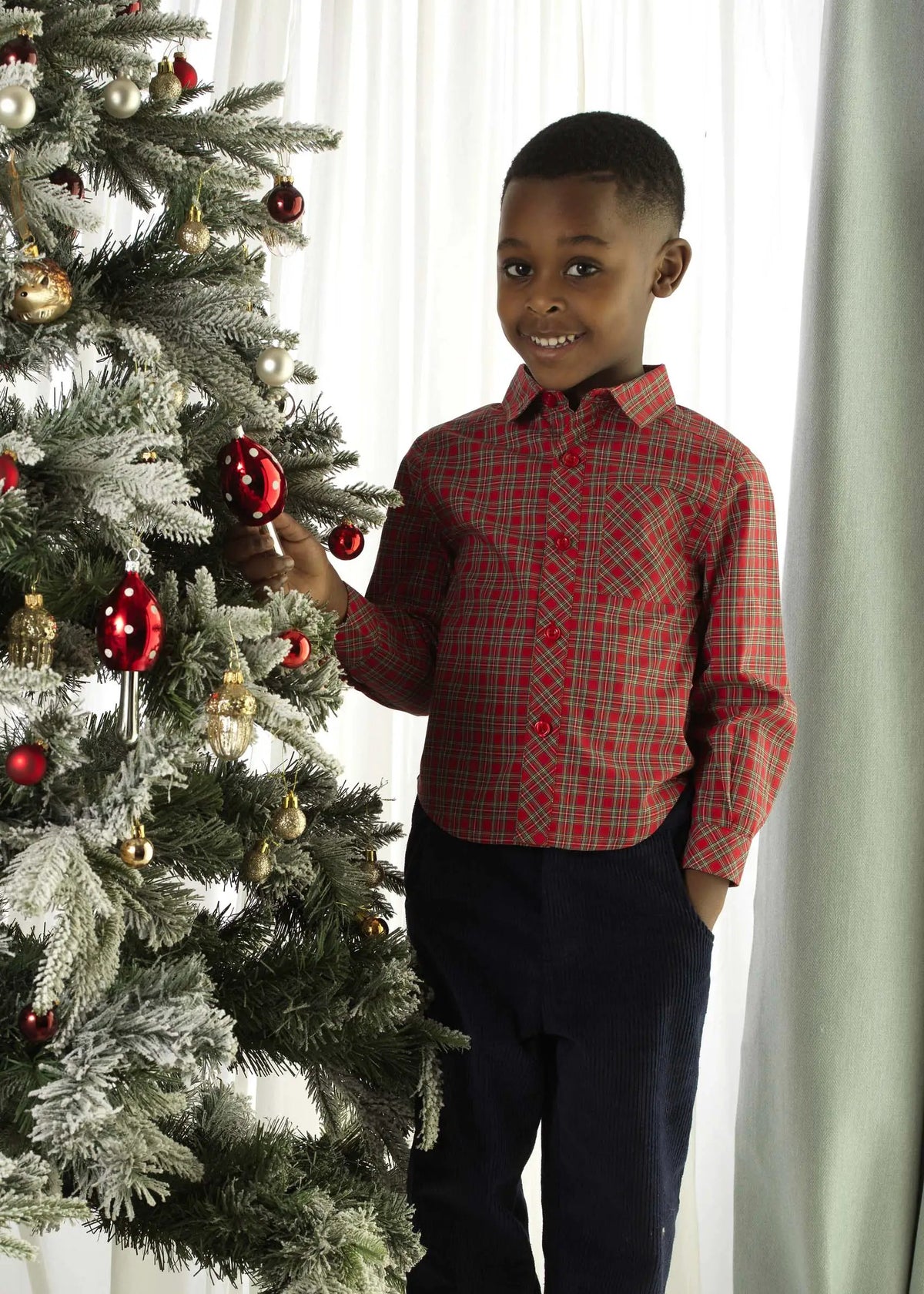 Rachel Riley London Boys Christmas Tartan Dress Shirt - Red Holiday Plaid by Rachel Riley