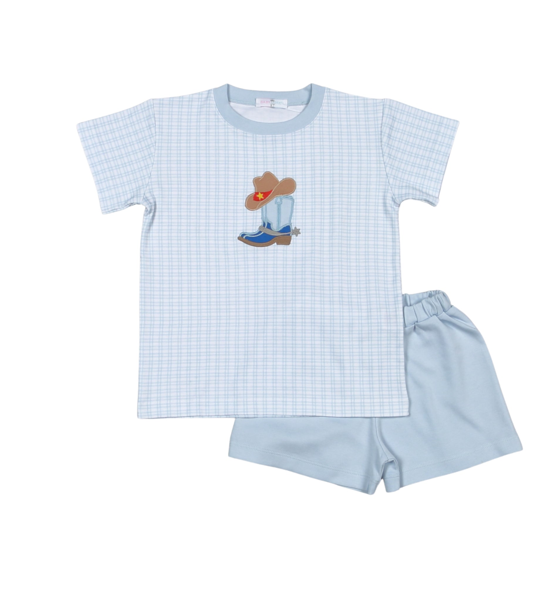 Baby Loren Boys Light Blue Gingham Rodeo Cowboy Boot Shorts Set