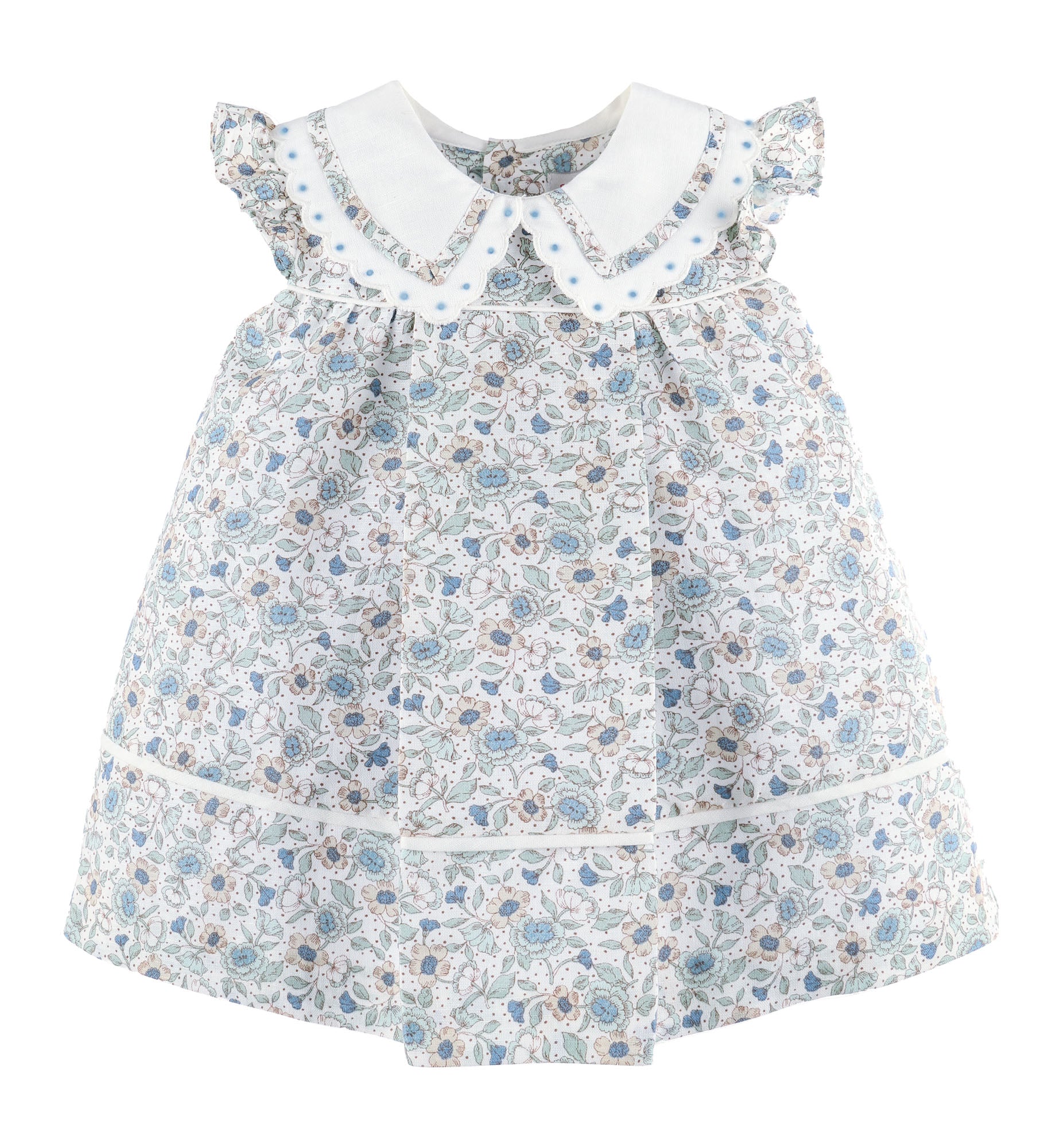 Sophie & Lucas Girls Blue Belle Blooms Miller Dress - Fancy Collar