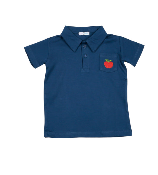 Baby Loren Boys Navy Blue Polo Shirt - Embroidered Red Apple