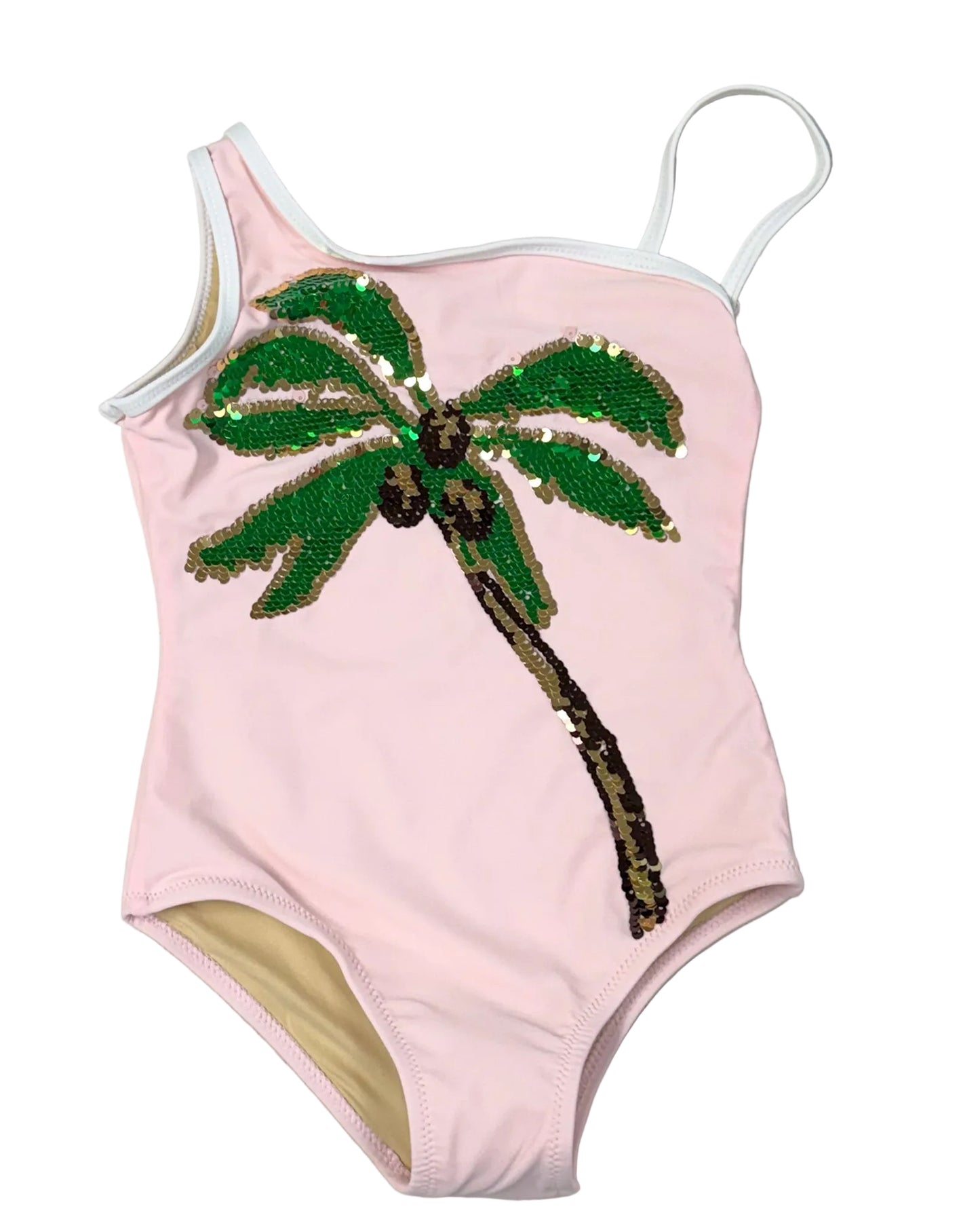 Shade Critters Girls One Shoulder Pink Swimsuit - Sequins - Coco Palm Tree by Shade Critters