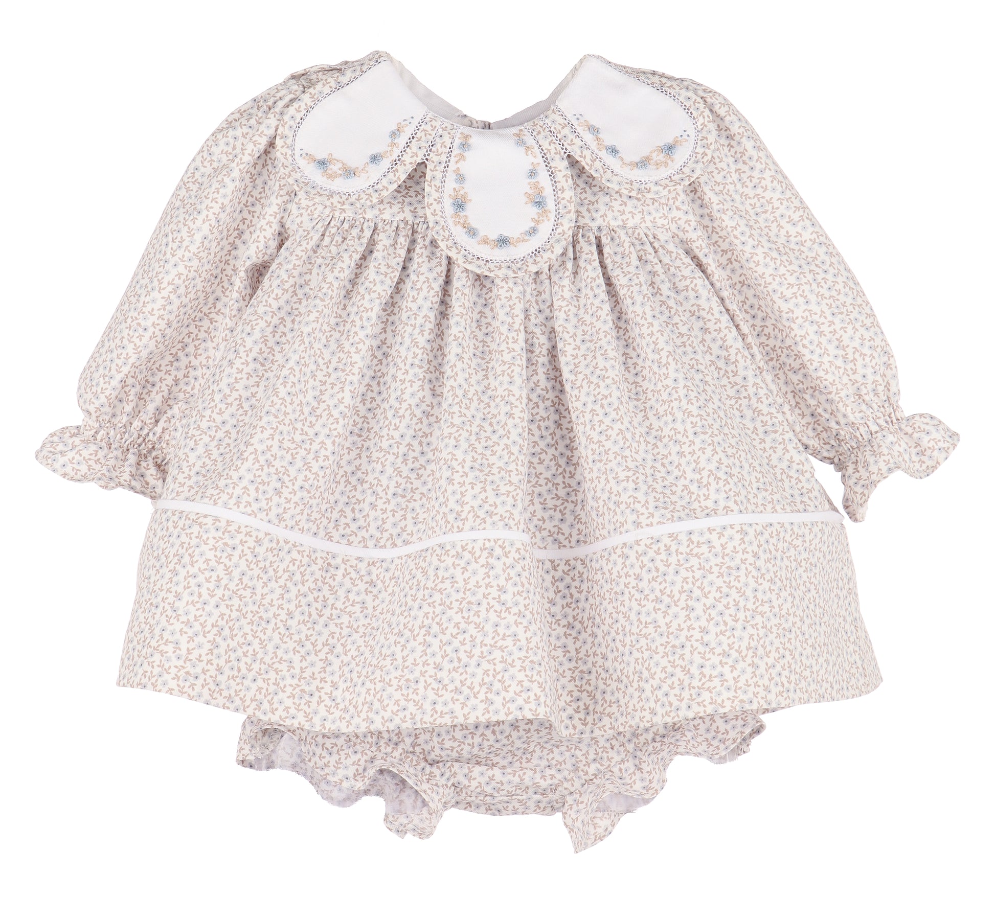 Sophie & Lucas Girls Blue Floral Blooms Embroidered Petal Collar Float Dress