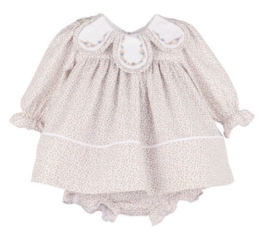 Sophie & Lucas Girls Blue Floral Blooms Embroidered Petal Collar Float Dress
