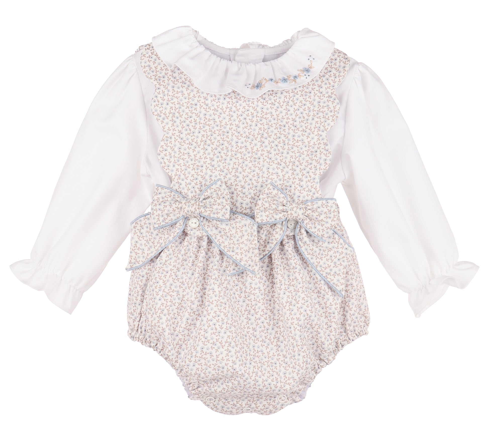 Sophie & Lucas Girls Blue Floral Blooms Bubble with Blouse and Bows