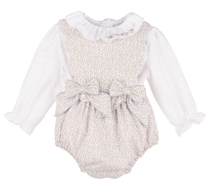 Sophie & Lucas Girls Blue Floral Blooms Bubble with Blouse and Bows