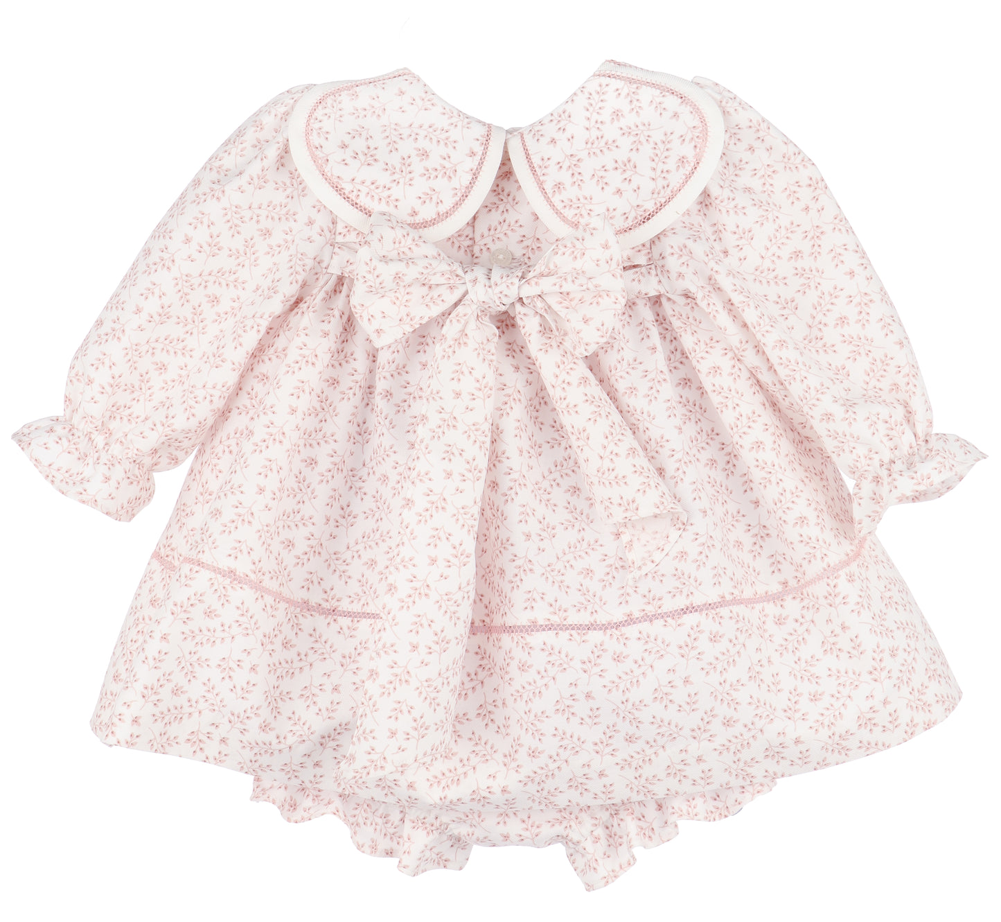 Sophie & Lucas Girls Rose Pink Floral Petal Collar Dress - Bow in Back