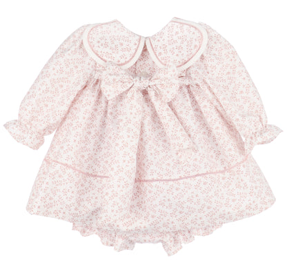 Sophie & Lucas Girls Rose Pink Floral Petal Collar Dress - Bow in Back