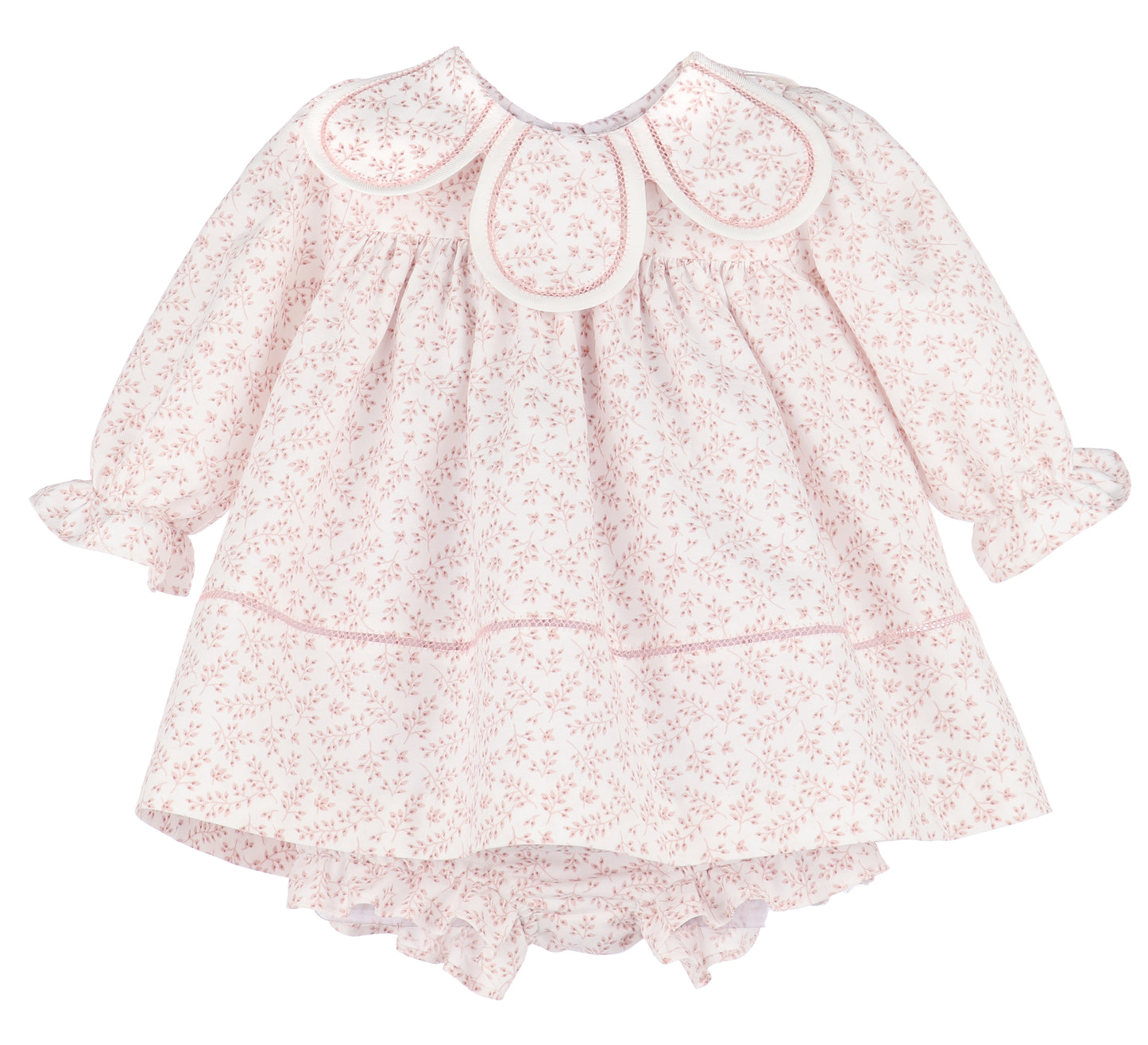 Sophie & Lucas Girls Rose Pink Floral Petal Collar Dress - Bow in Back