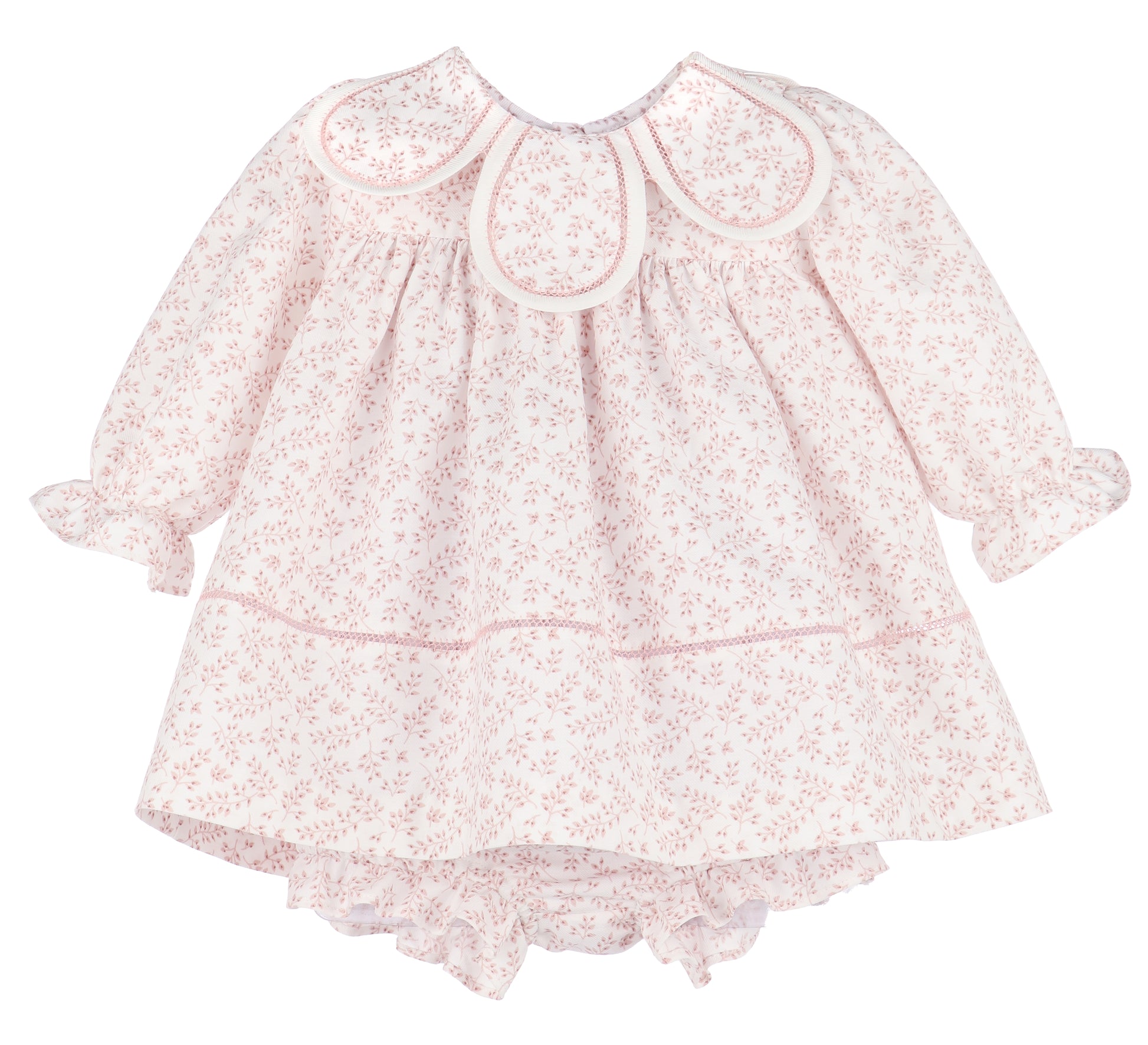 Sophie & Lucas Girls Rose Pink Floral Petal Collar Dress - Bow in Back