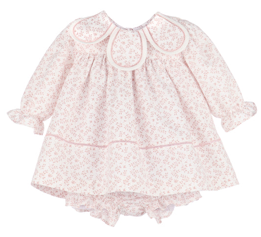 Sophie & Lucas Girls Rose Pink Floral Petal Collar Dress - Bow in Back