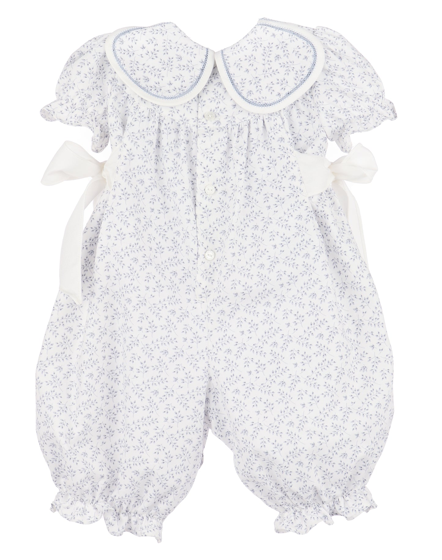 Sophie & Lucas Girls Floral Petal Collar Romper - Side Bows - Blue