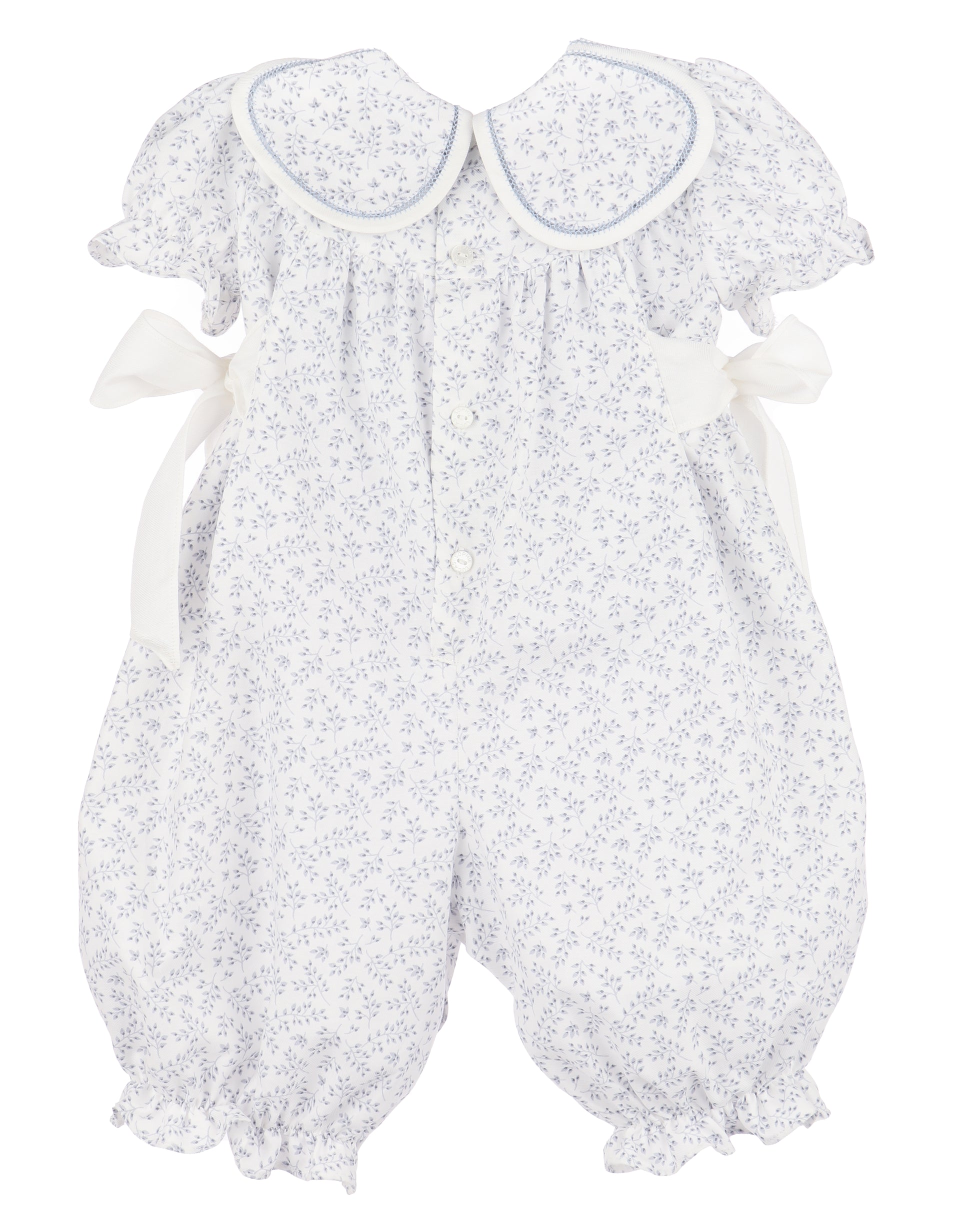 Sophie & Lucas Girls Floral Petal Collar Romper - Side Bows - Blue