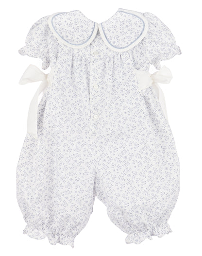 Sophie & Lucas Girls Floral Petal Collar Romper - Side Bows - Blue