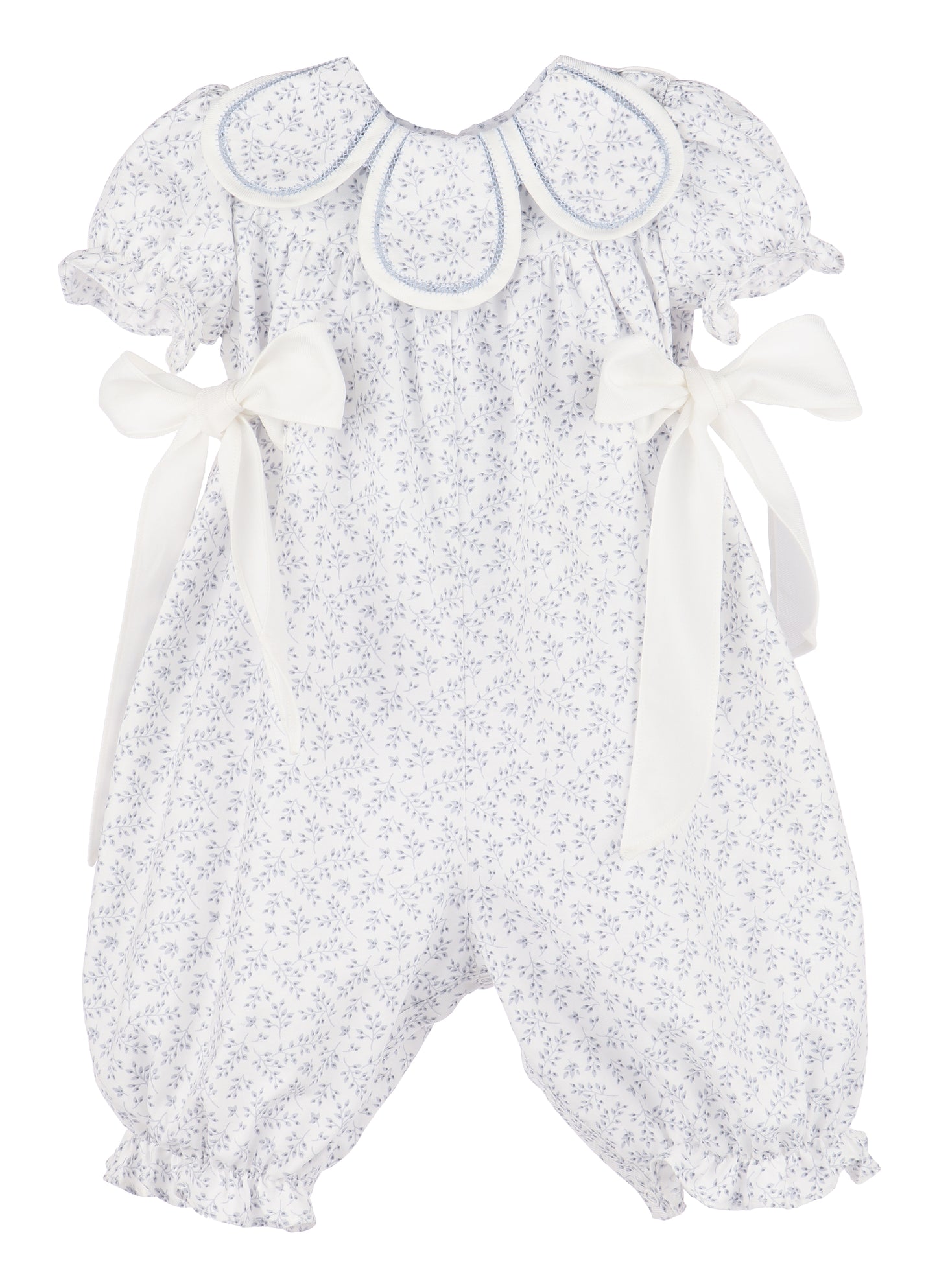 Sophie & Lucas Girls Floral Petal Collar Romper - Side Bows - Blue