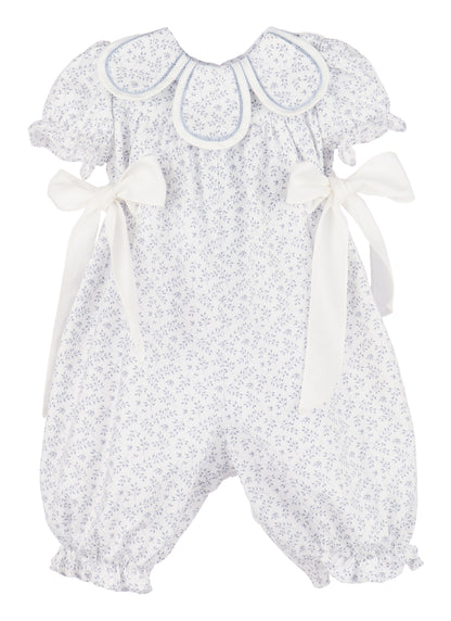 Sophie & Lucas Girls Floral Petal Collar Romper - Side Bows - Blue