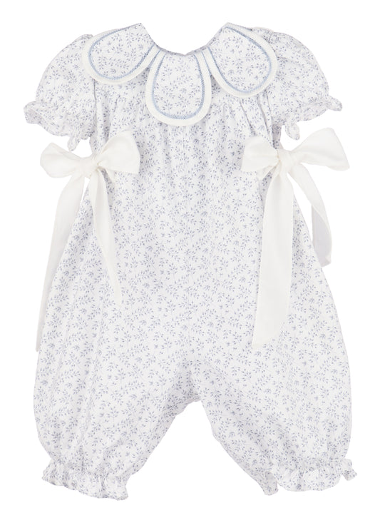 Sophie & Lucas Girls Floral Petal Collar Romper - Side Bows - Blue