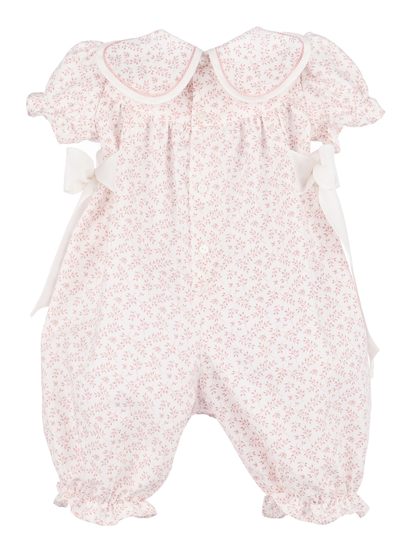 Sophie & Lucas Girls Petal Collar Floral Romper - Side Bows - Rose Pink