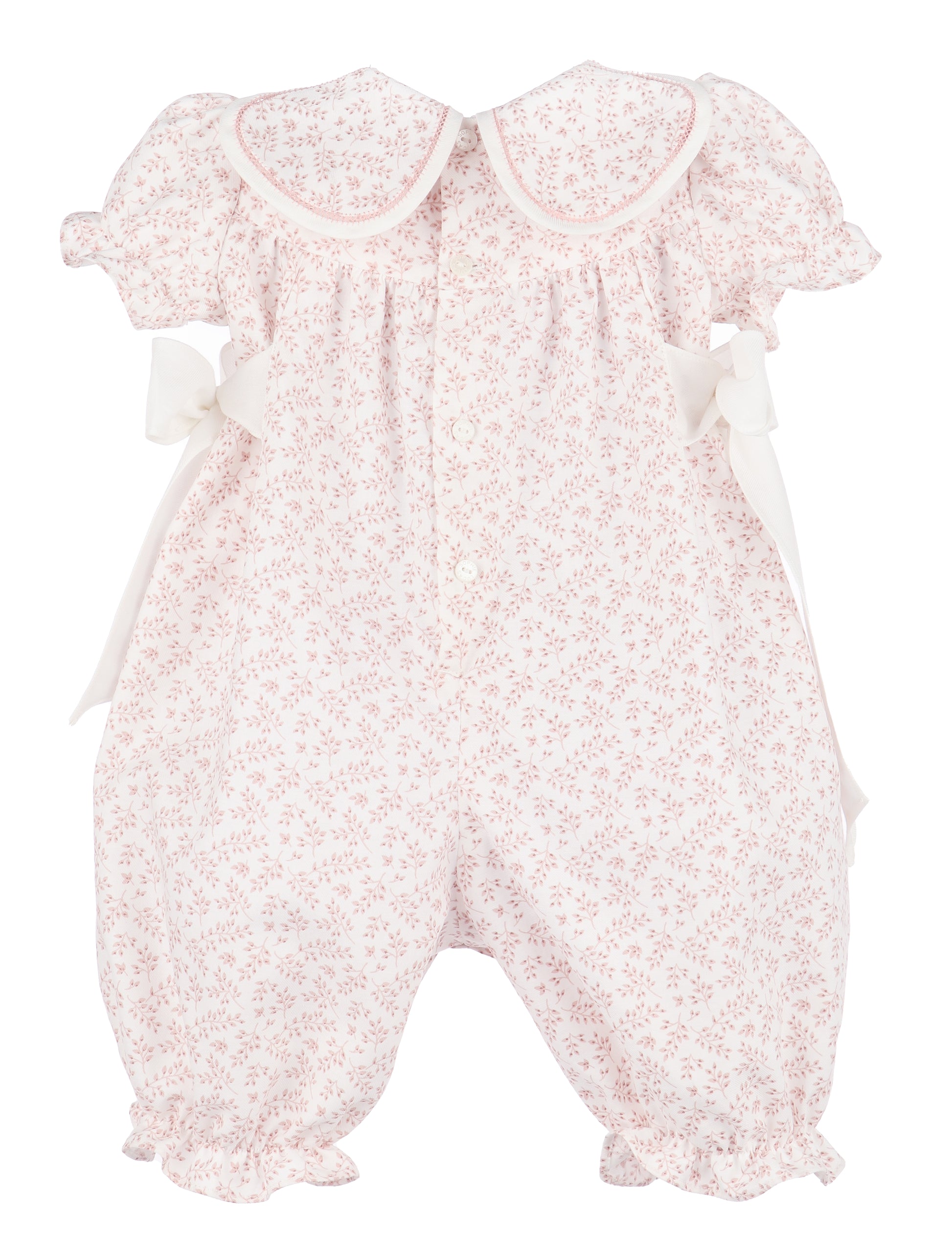 Sophie & Lucas Girls Petal Collar Floral Romper - Side Bows - Rose Pink