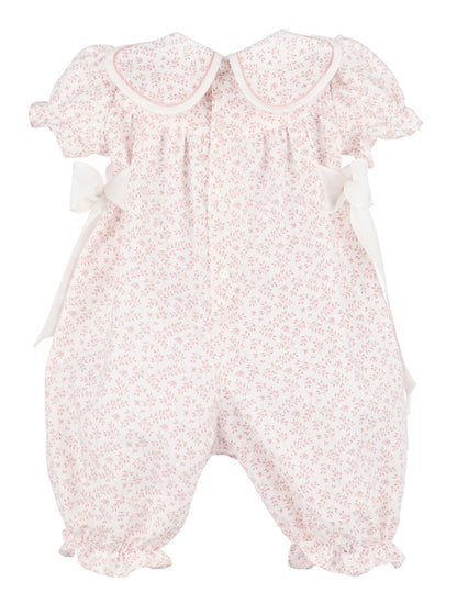 Sophie & Lucas Girls Petal Collar Floral Romper - Side Bows - Rose Pink