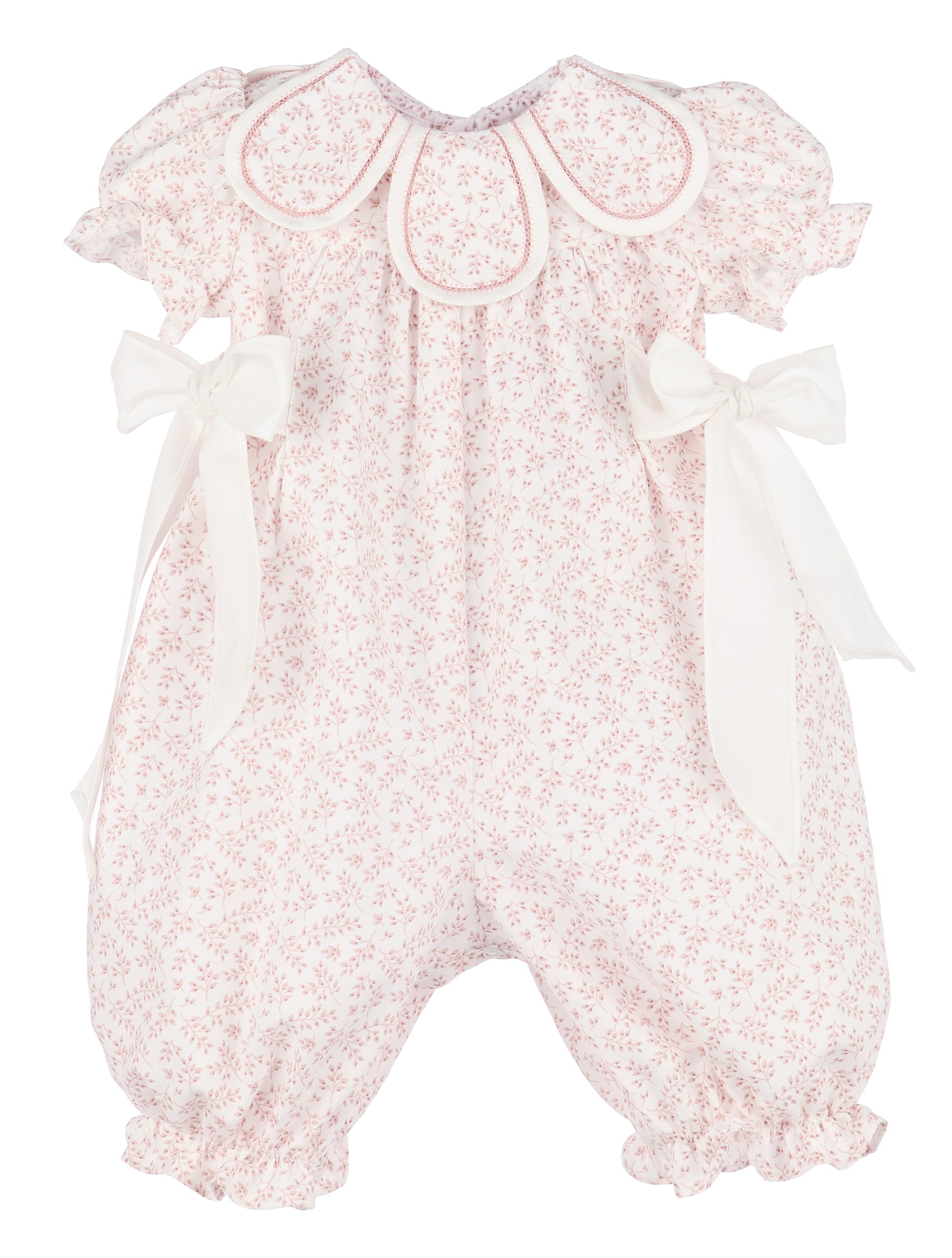Sophie & Lucas Girls Petal Collar Floral Romper - Side Bows - Rose Pink