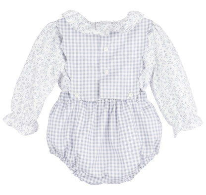 Sophie & Lucas Girls Blue Check Bubble with Bows - Blue Floral Blouse