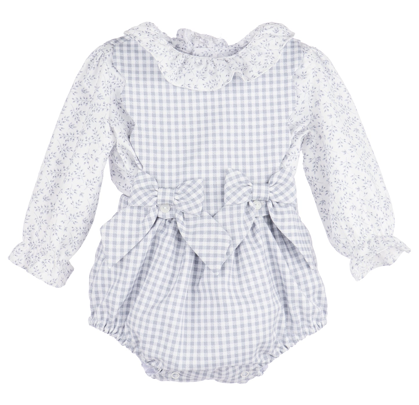 Sophie & Lucas Girls Blue Check Bubble with Bows - Blue Floral Blouse