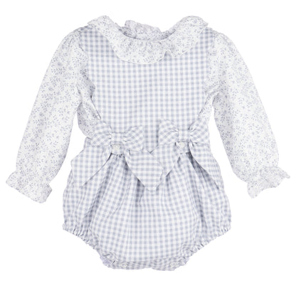 Sophie & Lucas Girls Blue Check Bubble with Bows - Blue Floral Blouse