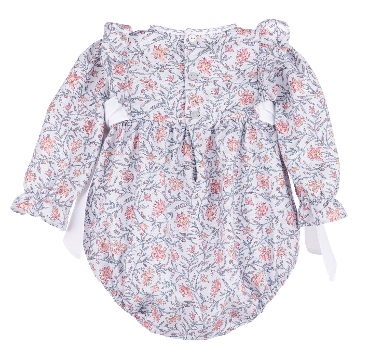 Sophie & Lucas Baby Girls Blue Floral Miller Tate Ruffle Bubble - White Side Bows