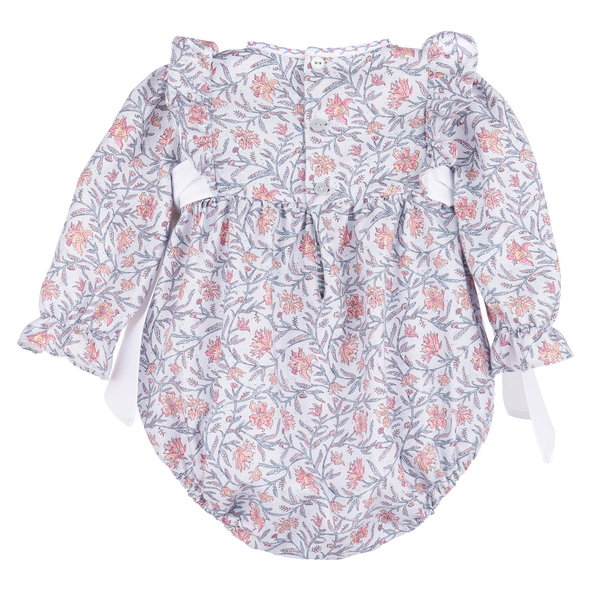 Sophie & Lucas Baby Girls Blue Floral Miller Tate Ruffle Bubble - White Side Bows
