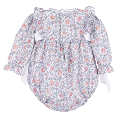Sophie & Lucas Baby Girls Blue Floral Miller Tate Ruffle Bubble - White Side Bows