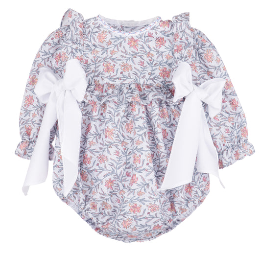 Sophie & Lucas Baby Girls Blue Floral Miller Tate Ruffle Bubble - White Side Bows by Sophie & Lucas