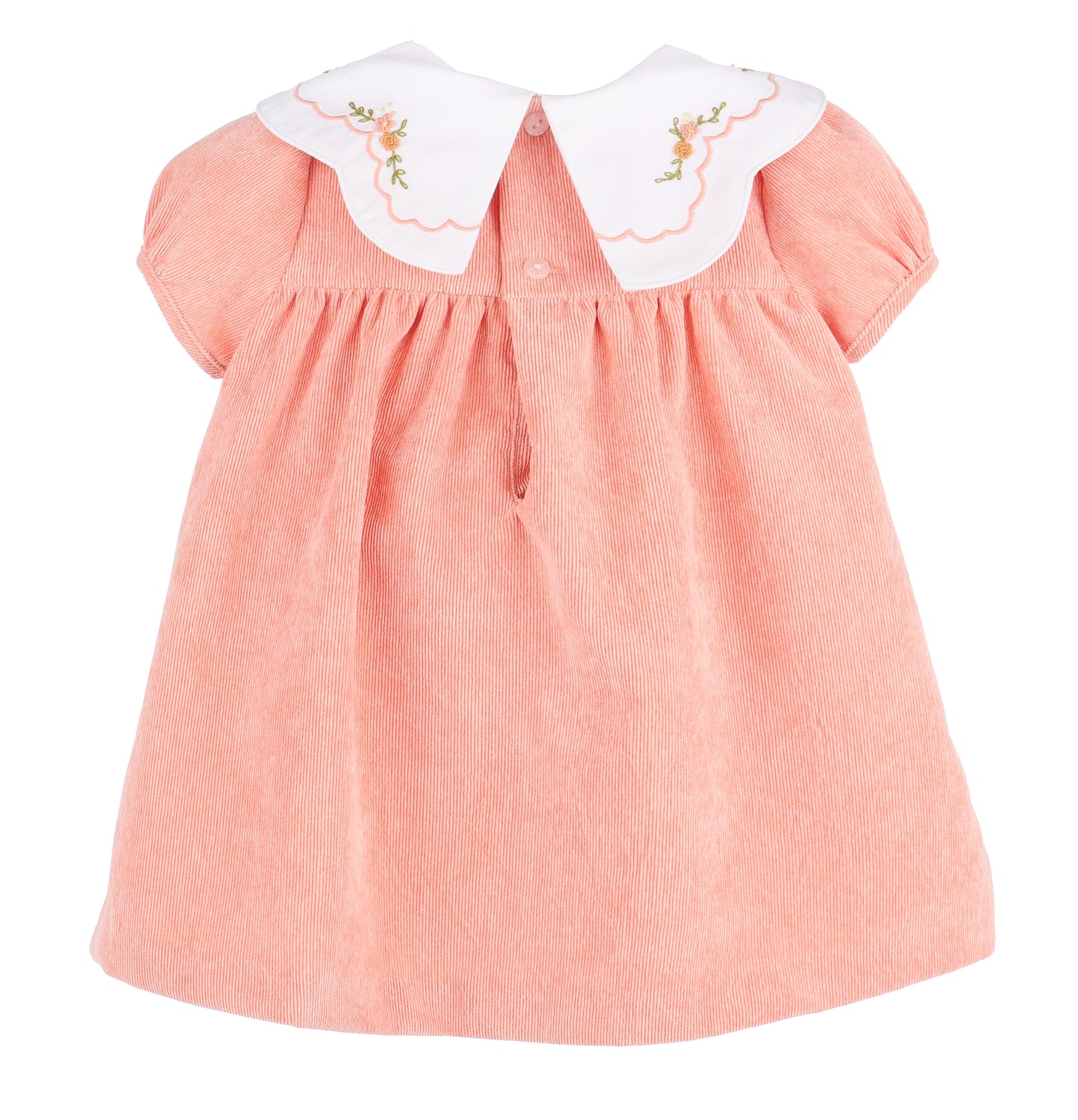 Sophie & Lucas Girls Cord Embroidered Scallop Collar Dress - Pumpkin Orange
