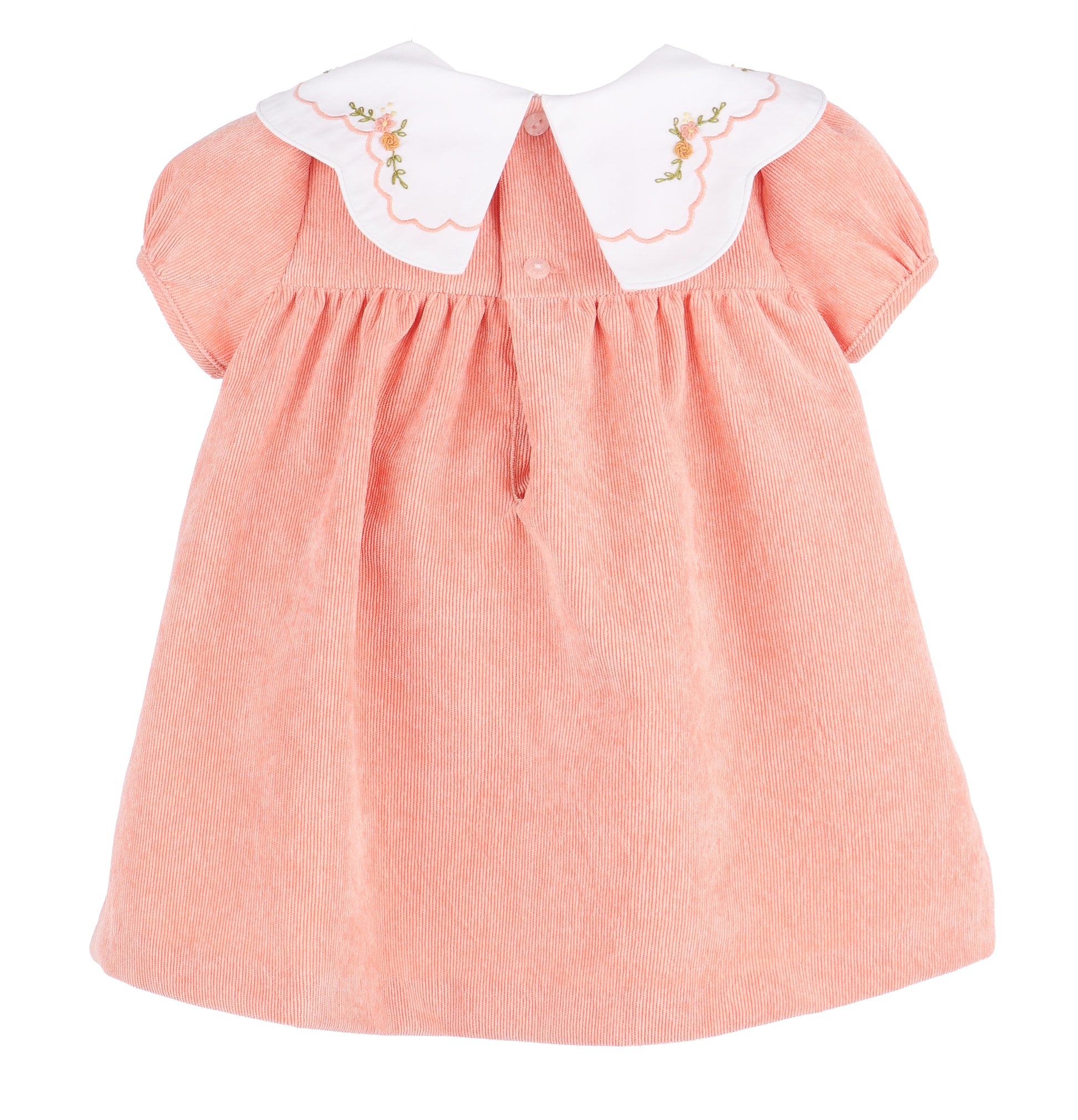 Sophie & Lucas Girls Cord Embroidered Scallop Collar Dress - Pumpkin Orange