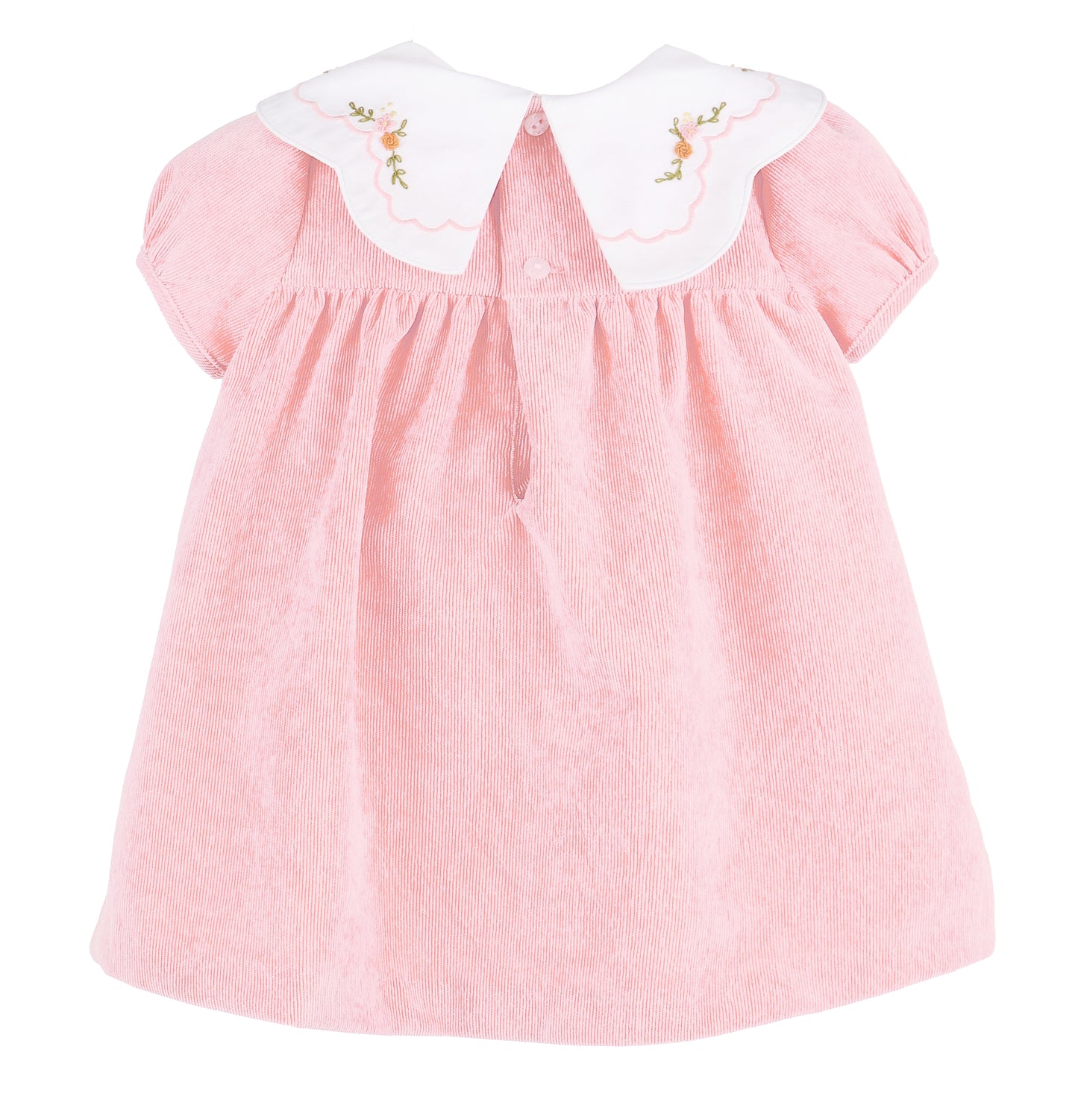 Sophie & Lucas Girls Cord Embroidery Scallop Collar Dress - Pink