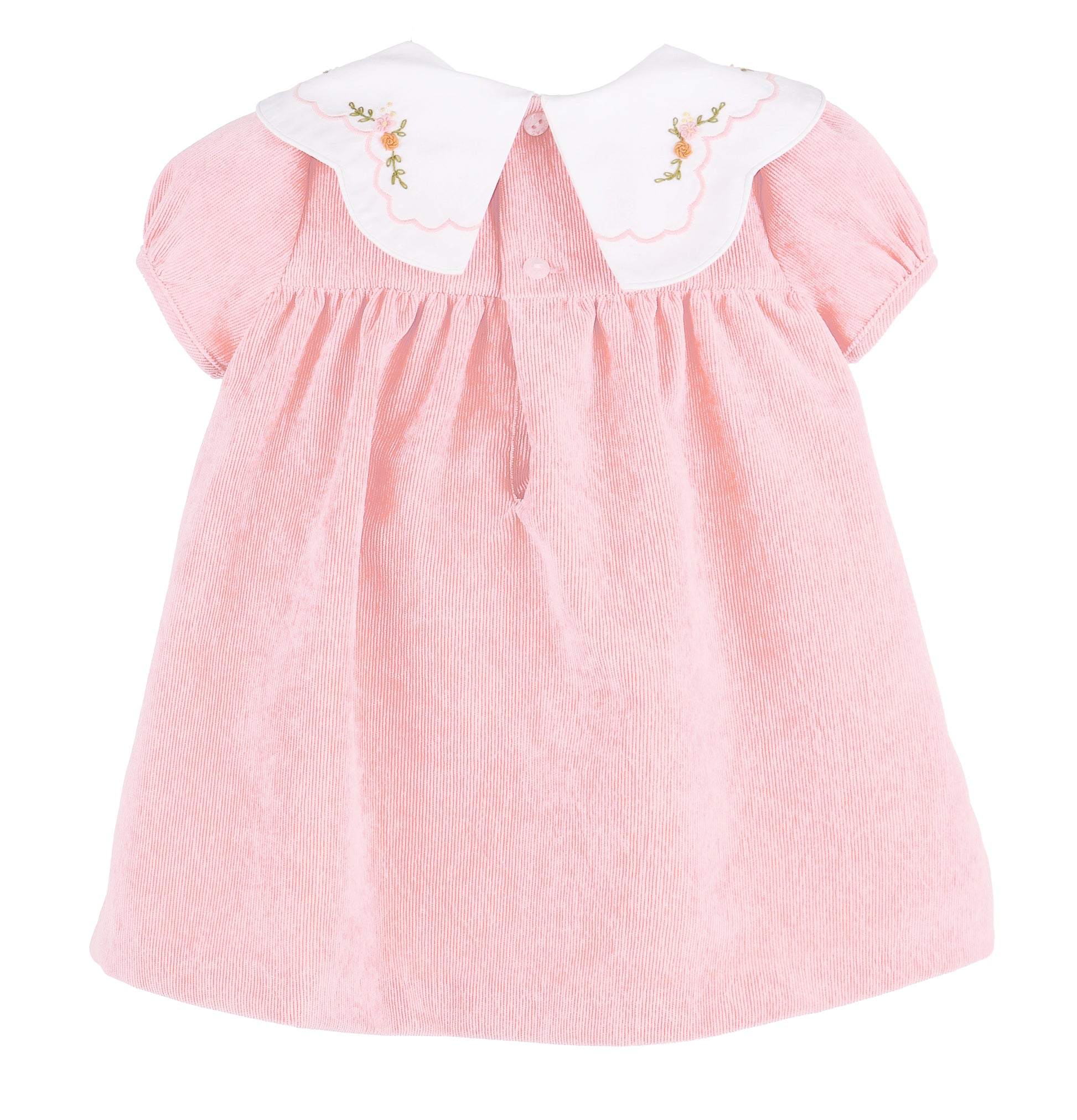 Sophie & Lucas Girls Cord Embroidery Scallop Collar Dress - Pink
