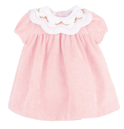 Sophie Lucas Girls Cord Embroidery Scallop Collar Dress Pink