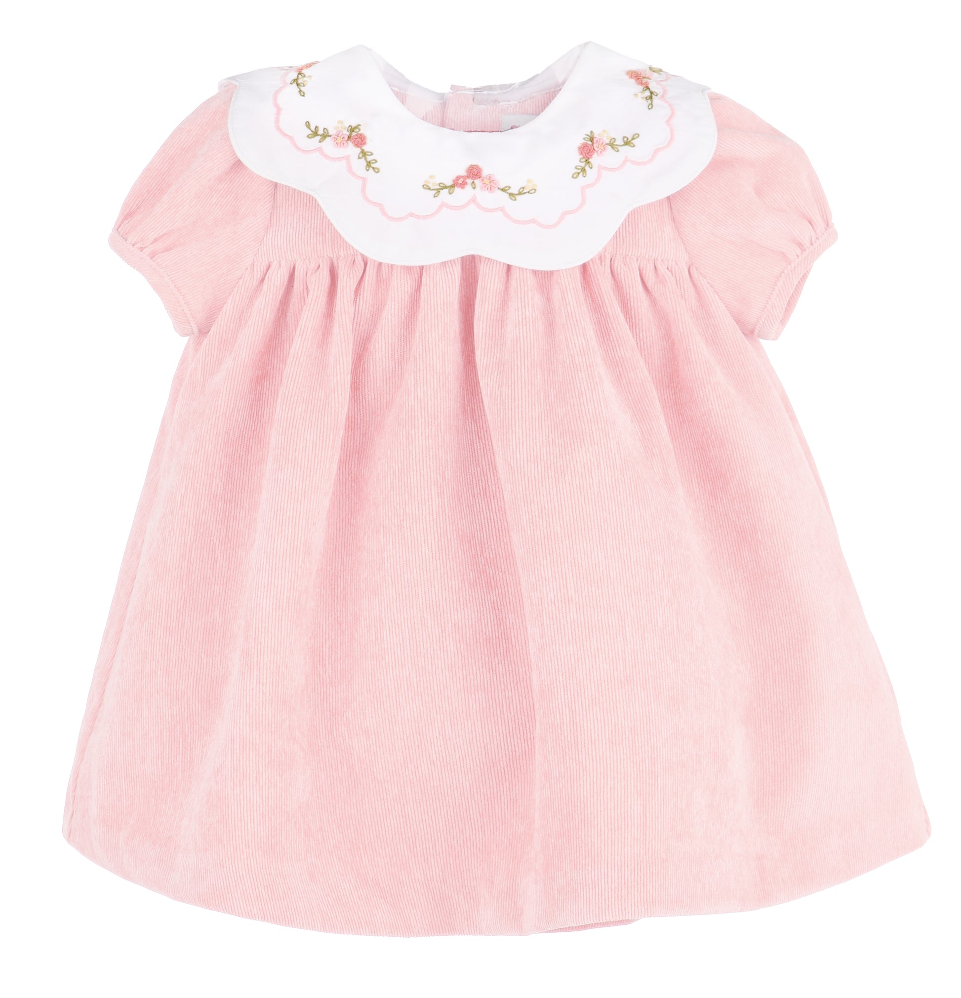Sophie & Lucas Girls Cord Embroidery Scallop Collar Dress - Pink
