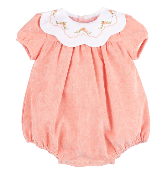 Sophie & Lucas Baby Girls Pumpkin Cord Bubble - Embroidered Scallop Collar