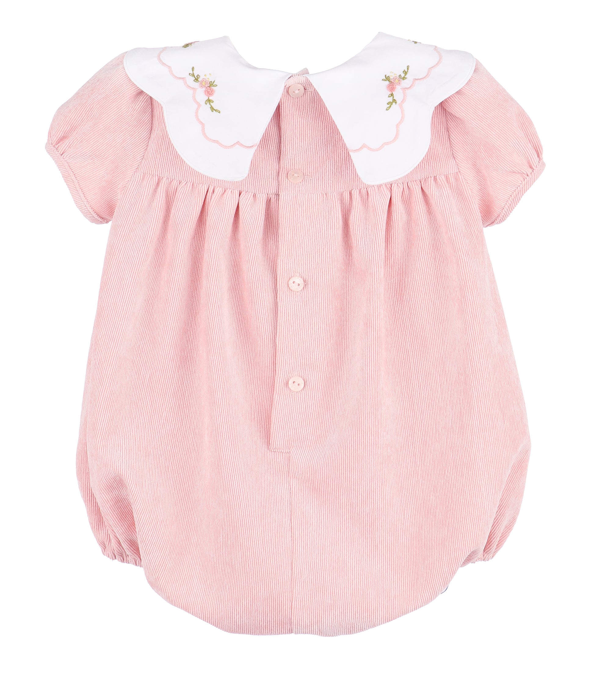 Sophie & Lucas Baby Girls Cord Embroidered Scallop Collar Bubble - Pink