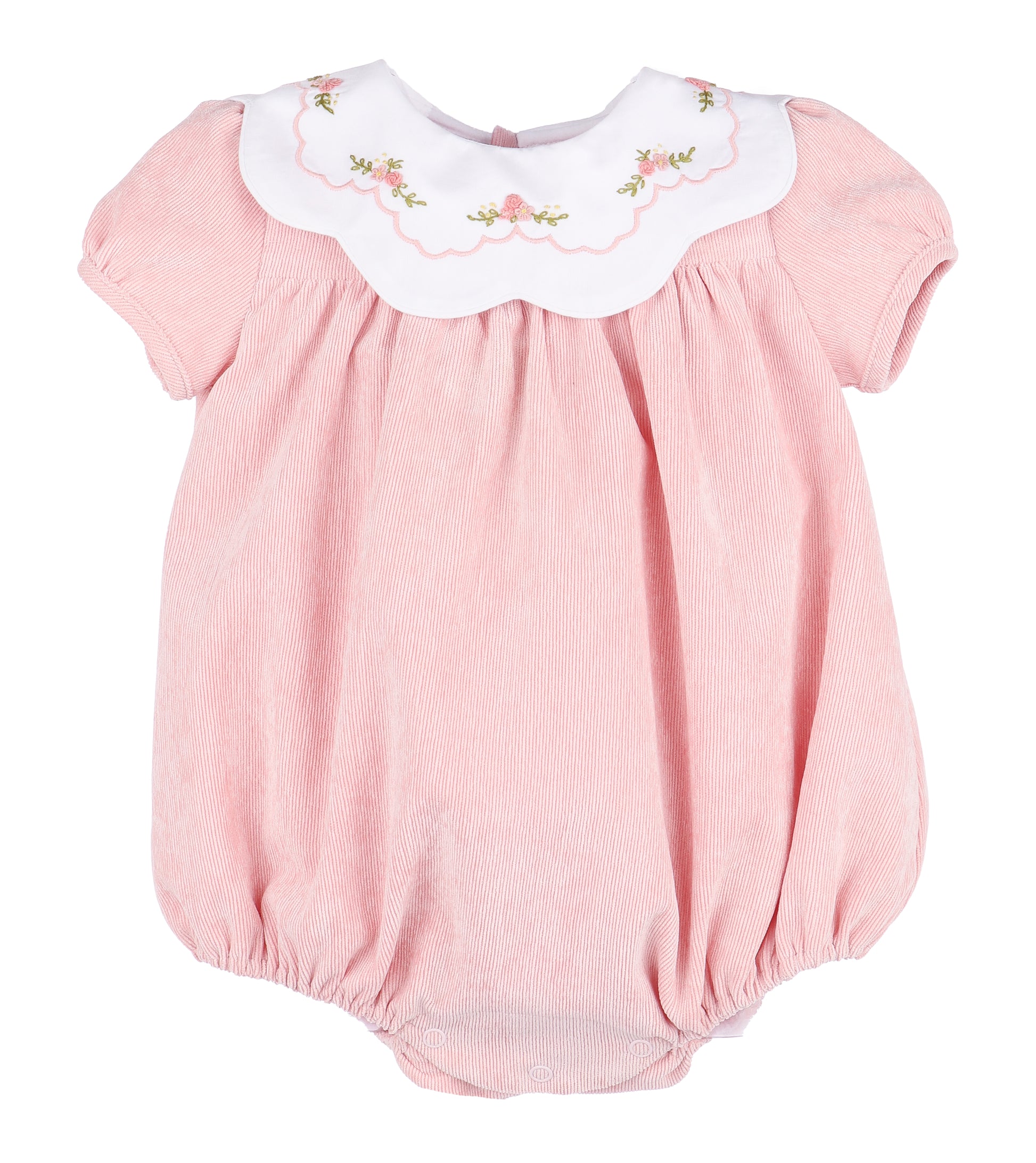 Sophie & Lucas Baby Girls Cord Embroidered Scallop Collar Bubble - Pink