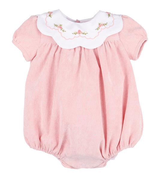 Sophie & Lucas Baby Girls Cord Embroidered Scallop Collar Bubble - Pink