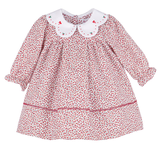 Sophie & Lucas Girls Red Apple Orchard Print Dress - Embroidered Collar - Bow on Back