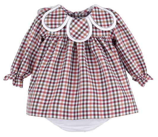 Sophie & Lucas Girls Autumn Cider Checks Petal Collar Dress by Sophie & Lucas