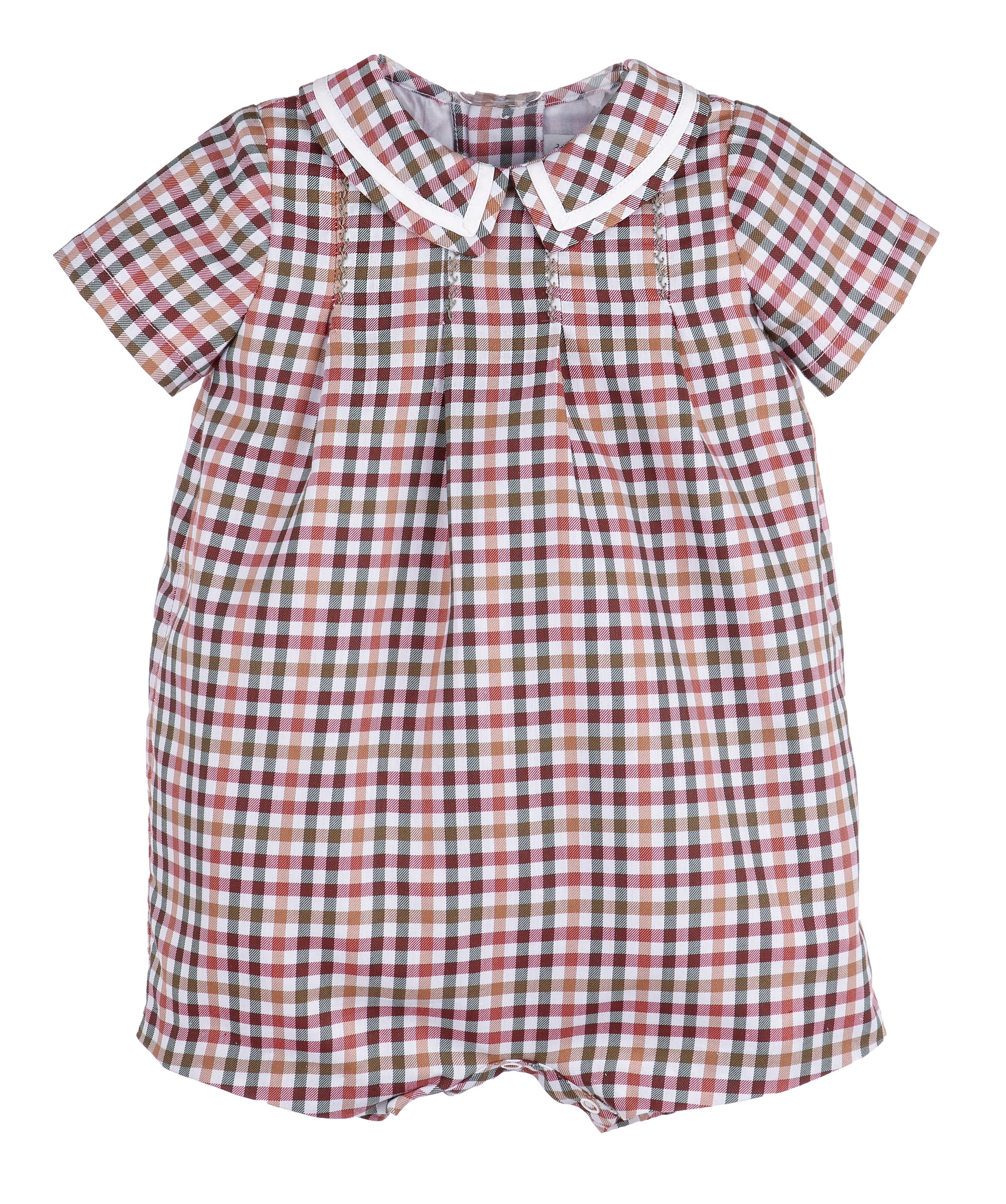 Sophie & Lucas Boys Autumn Cider Checks Romper with Collar
