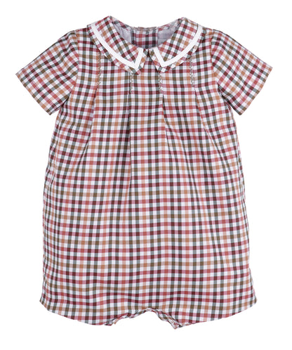 Sophie & Lucas Boys Autumn Cider Checks Romper with Collar by Sophie & Lucas
